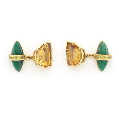 Lot 1579 - Pair of Gold, Citrine and Aventurine Quartz Cufflinks