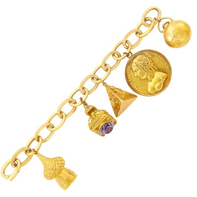 Lot 374 - Gold and Gilt-Metal Charm Bracelet
