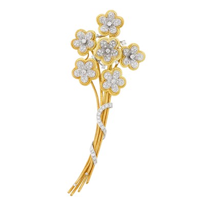 Lot 254 - Two-Color Gold and Diamond Bouquet Clip-Brooch