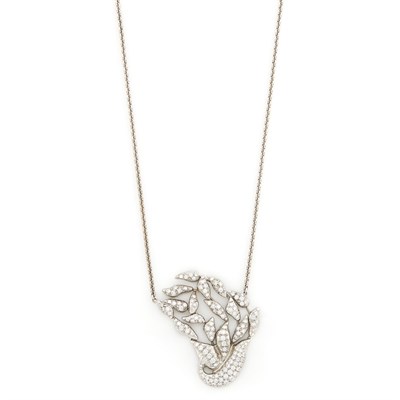 Lot 1679 - White Gold, Platinum and Diamond Pendant-Necklace