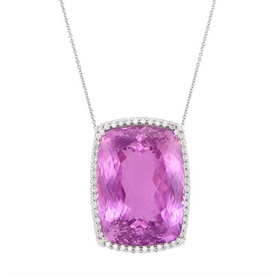 Lot 274 - White Gold, Kunzite and Diamond Pendant with Chain