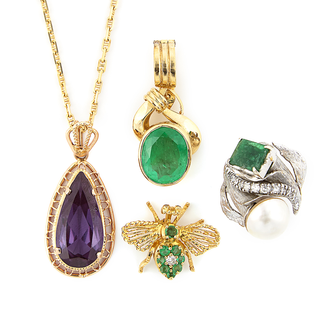 Lot 1411 - Group of Yellow and White Gold and Gem-Set Jewelry