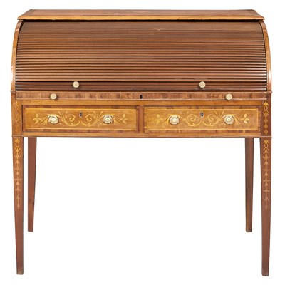 Lot 555 - George III Mahogany Marquetry Tambour Desk The...