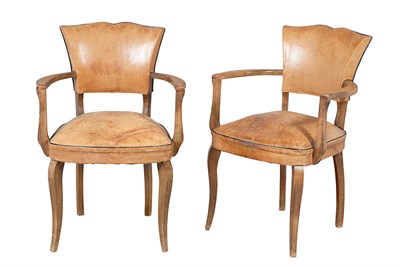 Lot 373 - Pair of Art Deco Leather Upholstered Fruitwood...