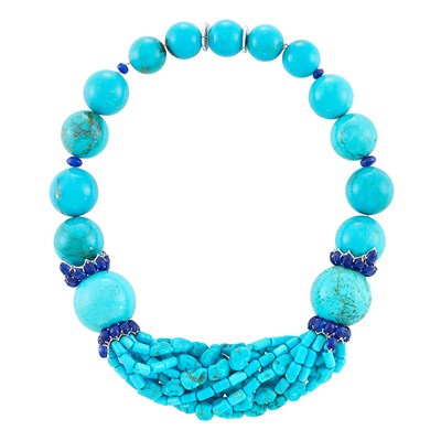 Lot 47 - Turquoise Bead, White Gold and Cabochon Sapphire Necklace, Sabbadini