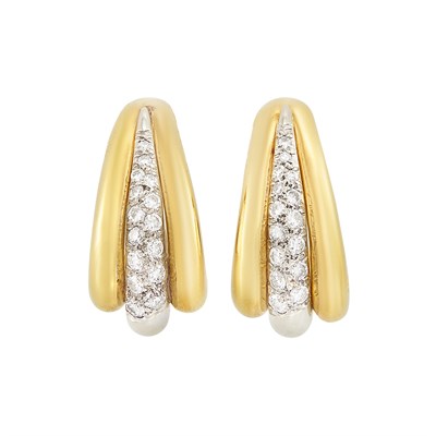 Lot 322 - Pair of Two-Color Gold and Diamond Earclips, Van Cleef & Arpels