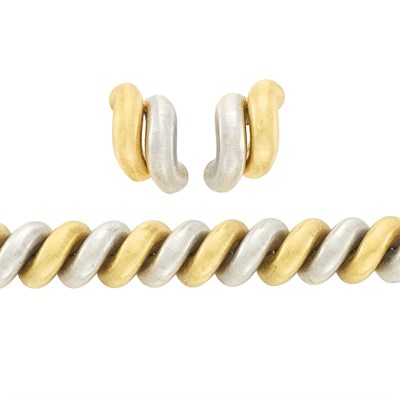 Lot 71 - Two-Color Gold Bracelet and Pair of Earclips, Buccellati