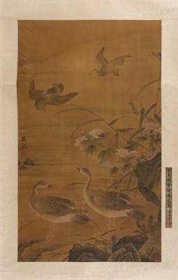 Lot 212 - Chinese School 19th Century Geese and flowers...