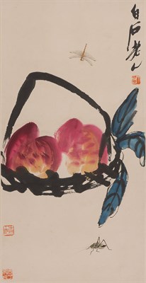 Lot 219 - Attributed to Qi Baishi Peaches and insects...