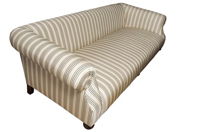 Lot 543 - Striped Fabric-Upholstered Scroll Arm Sofa by...