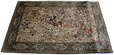 Lot 563 - Qum Silk Hunting Rug Central Iran, second half...