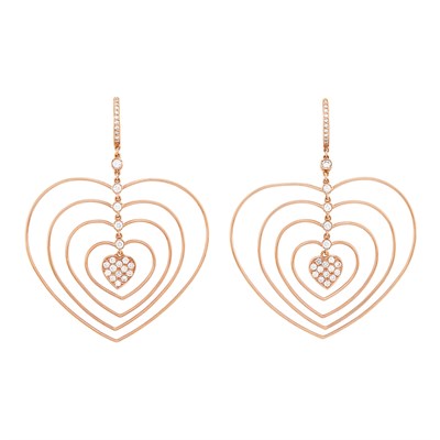 Lot 134 - Pair of Rose Gold and Diamond Heart Pendant-Earrings