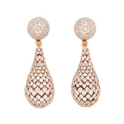 Lot 128 - Pair of Rose Gold and Diamond Pendant-Earrings
