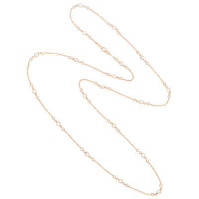 Lot 208 - Long Rose Gold and Diamond Chain Necklace