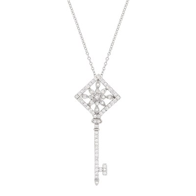 Lot 168 - White Gold and Diamond Key Pendant with Chain