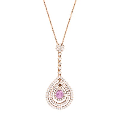Lot 129 - Rose Gold, Pink Sapphire and Diamond Pendant with Chain