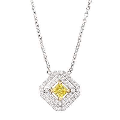 Lot 280 - Two-Color Gold, Yellow Diamond and Diamond Pendant with Chain