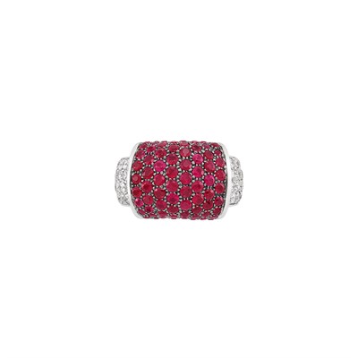 Lot 84 - White Gold, Ruby, Blackened Gold, Diamond and Enamel Ring