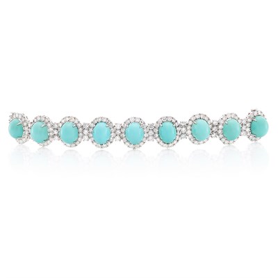 Lot 252 - Platinum, Turquoise and Diamond Bracelet