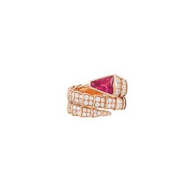 Lot 27 - Rose Gold, Pink Tourmaline and Diamond 'Serpenti' Ring, Bulgari