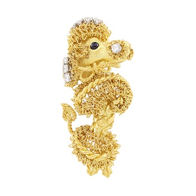 Lot 254 - Two-Color Gold, Diamond and Sapphire Poodle Clip-Brooch