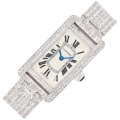 Lot 356 - White Gold and Diamond 'Tank Americaine' Wristwatch, Cartier