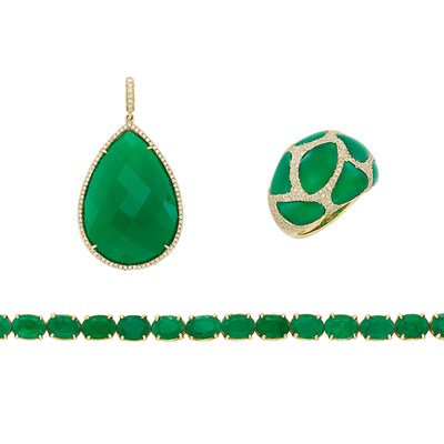 Lot 207 - Gold, Emerald, Green Chalcedony and Diamond Bracelet, Pendant and Ring