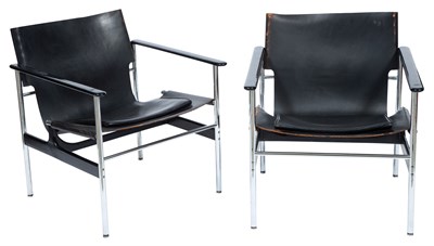 Lot 522 - Pair of Chrome and Leather Sling Chairs...