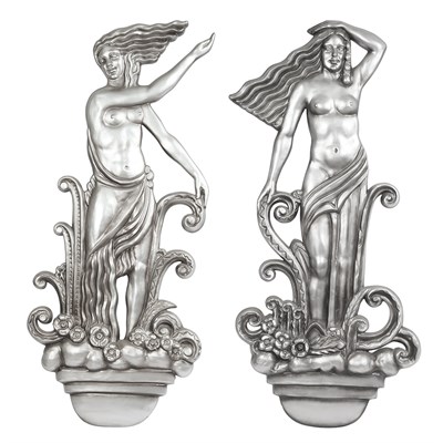 Lot 208 - Pair of Art Deco Style Silvered Composition...