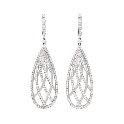 Lot 146 - Pair of White Gold and Diamond Pendant-Earrings