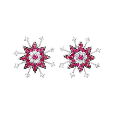 Lot 74 - Pair of White Gold, Blackened Gold, Pink Sapphire and Diamond Earrings