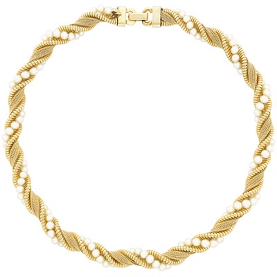 Lot 345 - Gold and Cultured Pearl Necklace