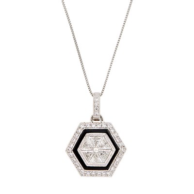 Lot 283 - White Gold, Diamond and Black Onyx Pendant with Platinum Chain
