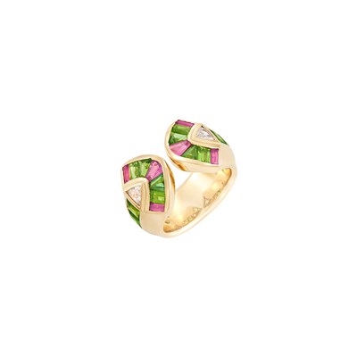 Lot 58 - Gold, Pink Tourmaline, Peridot and Diamond Ring