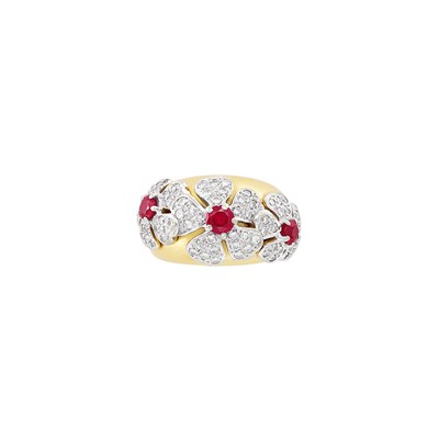 Lot 50 - Two-Color Gold, Ruby and Diamond Flower Ring