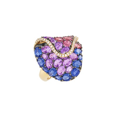 Lot 72 - Gold, Blackened Gold, Diamond and Multicolored Sapphire Ring