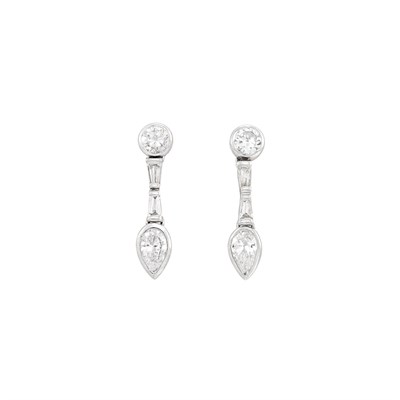 Lot 182 - Pair of Platinum and Diamond Pendant-Earrings