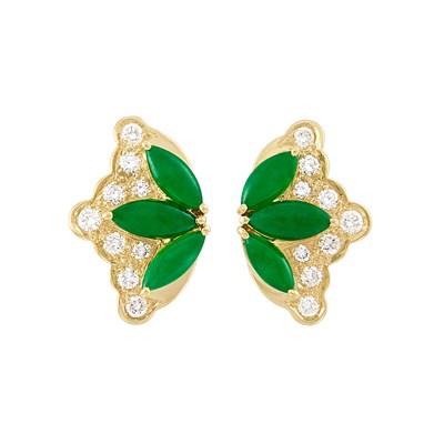 Lot 235 - Pair of Gold, Jade and Diamond Earrings