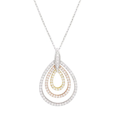 Lot 274 - Tricolor Gold and Diamond Pendant with Chain