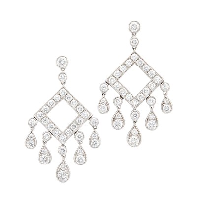 Lot 110 - Pair of White Gold and Diamond Pendant-Earrings