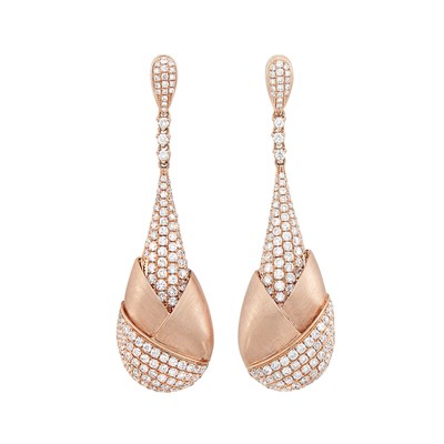 Lot 141 - Pair of Rose Gold and Diamond Pendant-Earrings