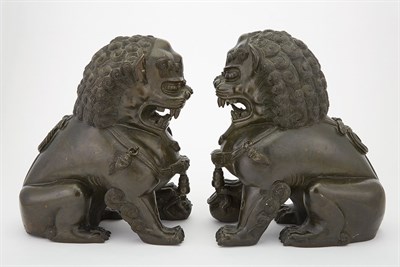 Lot 46 - Pair of Chinese Bronze Fu Lions 19th Century...
