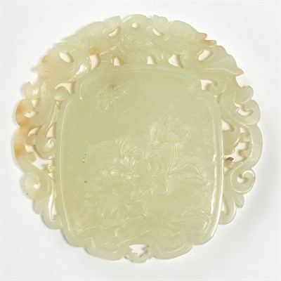 Lot 99 - Chinese White Jade Plaque The circular form...