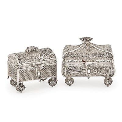 Lot 300 - Two Russian Silver Filigree Covered Boxes...