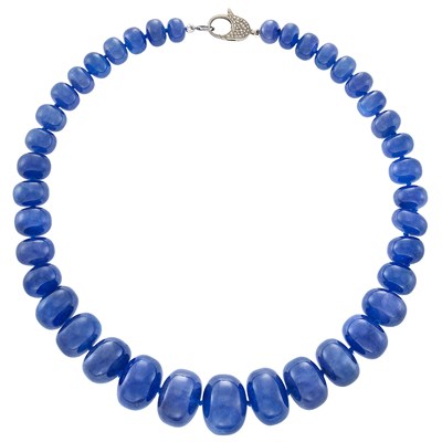 Lot 167 - Tanzanite Bead Necklace with Blackened Silver and Diamond Clasp