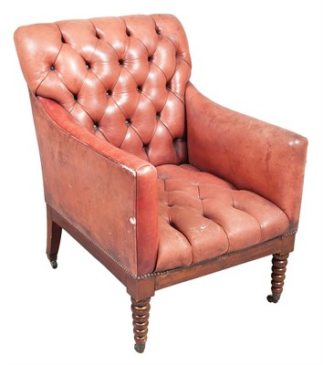 Lot 249 - English Mahogany Tufted Leather Armchair 19th...
