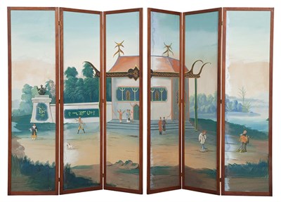 Lot 333 - Chinoiserie Decorated Six-Panel Screen Height...