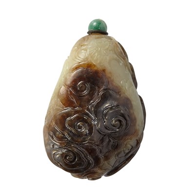 Lot 172 - Chinese White and Brown Jade Snuff Bottle Late...