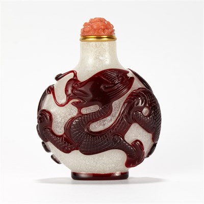 Lot 128 - Chinese Red Glass Overlay Snuff Bottle...