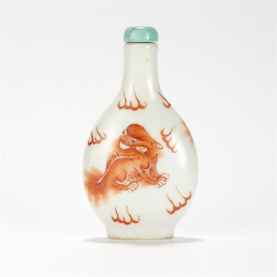 Lot 135 - Chinese Iron Red Enamel Porcelain Snuff Bottle...